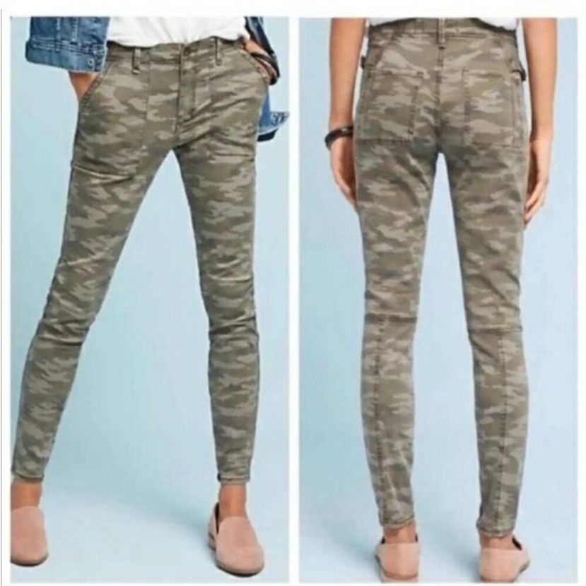Anthropologie Hei Hei Green Camo Buckled Utility Skinny Jeans Sz 25